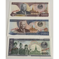 LAOS 1997-1998 . ONE THOUSAND 1,000 - FIVE THOUSAND 5,000 KIP BANKNOTE . SPECIMEN